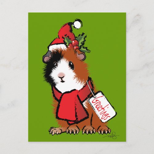 Christmas Guinea Pig Greeting Holiday Postcard