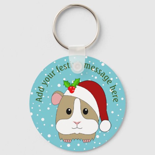 Christmas Guinea Pig In A Santa Hat Personalized Keychain