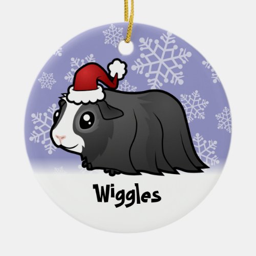 Christmas Guinea Pig long hair add pets name Ceramic Ornament