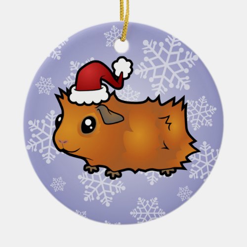 Christmas Guinea Pig scruffy Ceramic Ornament