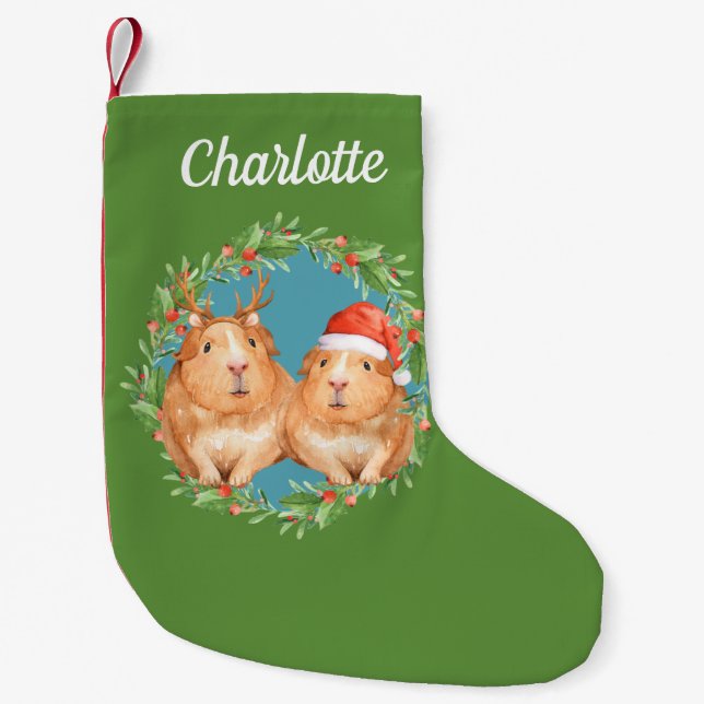 Christmas Guinea Pigs Personalized Santa Reindeer Small Christmas Stocking (Front)