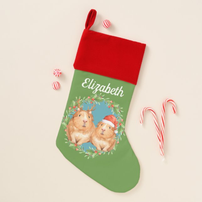 Christmas Guinea Pigs Santa Reindeer Personalized Stocking (Front)
