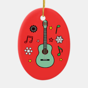 Christmas Guitar Ceramic Ornament