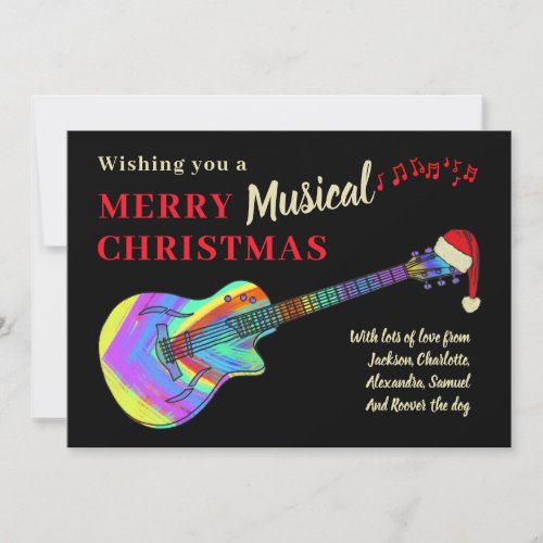 Christmas Guitar Musician Colorful Personalized Holiday Card
