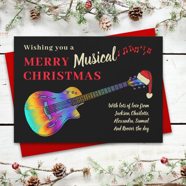 Christmas Guitar Musician Personalized Holiday Card (Merry musical christmas guitar personalized holiday card For music lovers)