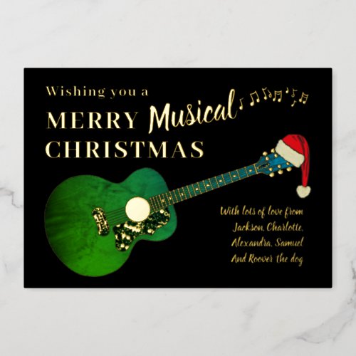 Christmas Guitar Personalized Gold Foil Holiday Card