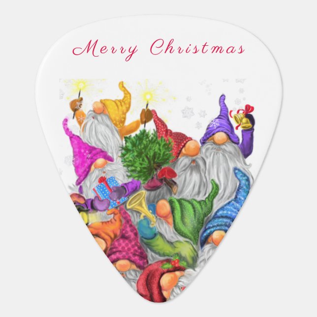 Christmas Guitar Pick Gift Gnomes Party Cartoon (Front)