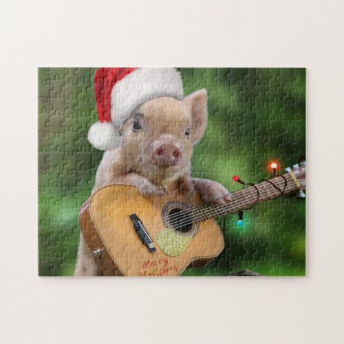 Christmas guitar pig jigsaw puzzle