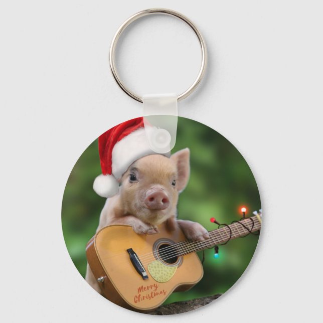 Christmas guitar pig keychain (Front)