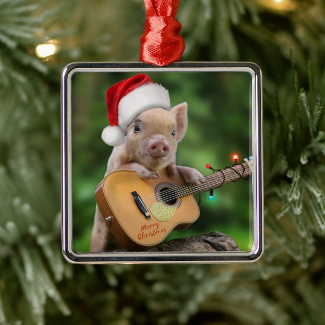 Christmas guitar pig metal ornament (Tree)