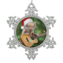 Christmas guitar pig snowflake pewter christmas ornament