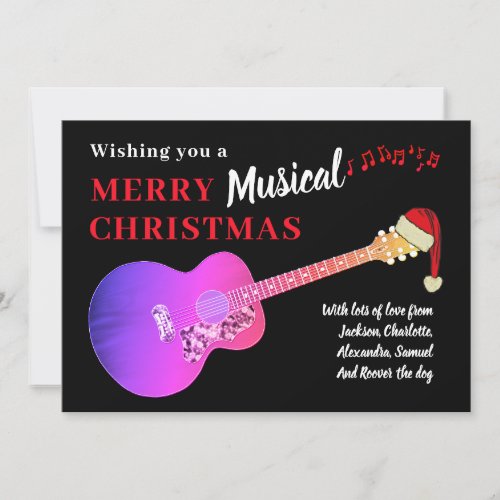 Christmas Guitar Pink Black Personalized Holiday Card