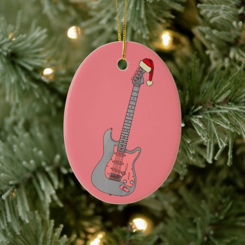 Christmas Guitar Pink Girls Ceramic Ornament