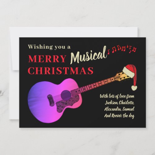 Christmas Guitar Pink Personalized Holiday Card