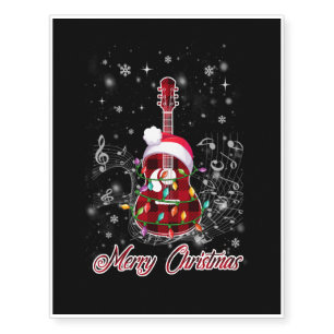 Christmas Guitar Red Buffalo Plaid Music Lovers Xm Temporary Tattoos