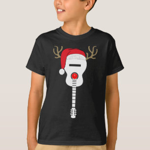 Christmas Guitar santa hat reindeer antlers T-Shirt