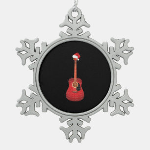 Christmas Guitar santa hat Snowflake Pewter Christmas Ornament