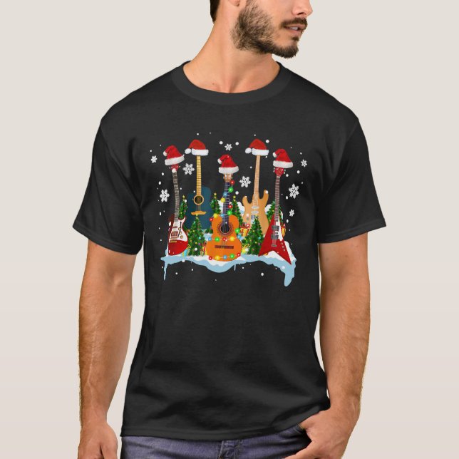 Christmas Guitar Tree Funny Guitarist Christmas T-Shirt (Front)