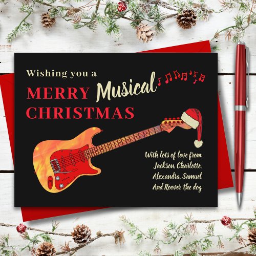 Christmas Guitar Wearing a Santa Hat Holiday Postcard