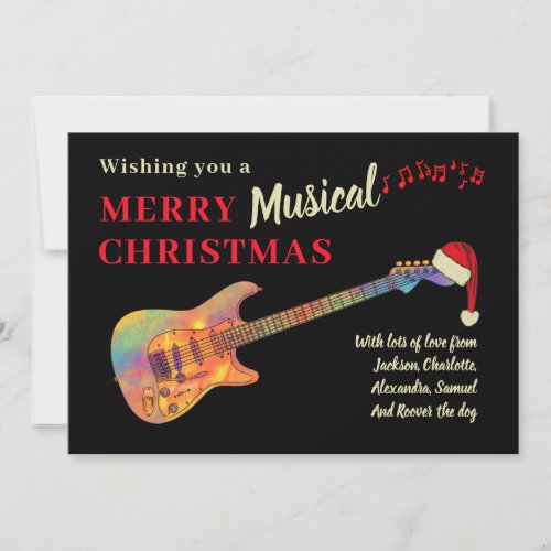 Christmas Guitar Wearing a Santa Hat Personalized Holiday Card