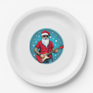 Christmas guitarist Rockmusic Christmas (2) Paper Plates