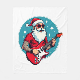 Christmas guitarist  Rockmusic Christmas Fleece Blanket