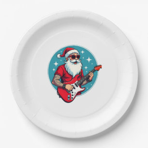Christmas guitarist Rockmusic Christmas Paper Plates