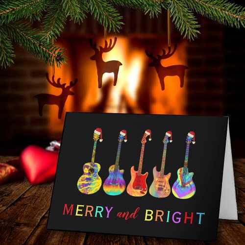 Christmas Guitars Merry and Bright Holiday Card