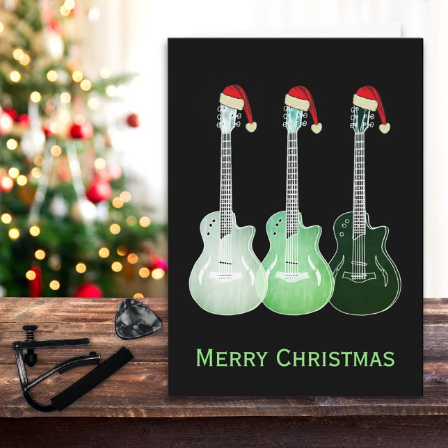 Christmas guitars Santa Cool  Card (Cool electric guitar merry christmas holiday greetings card)