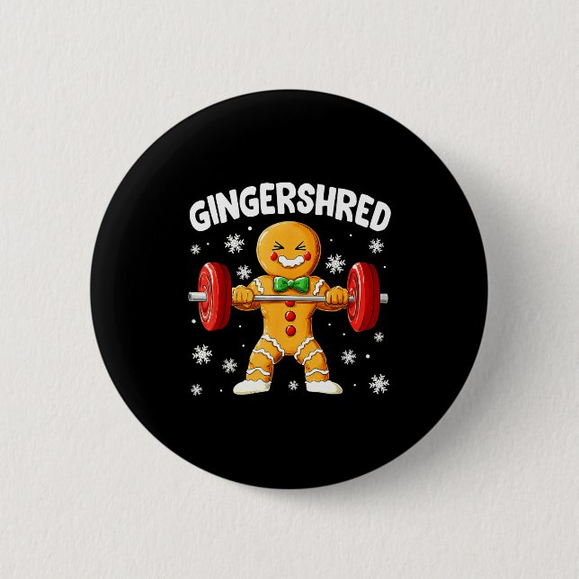Christmas Gym Gingerbread Gingershred Xmas Workout Button (Front)