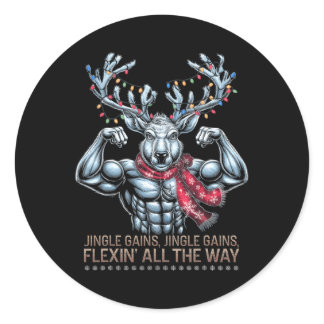 Christmas Gym Workout Reindeer Gains Flexing All T Classic Round Sticker
