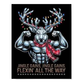 Christmas Gym Workout Reindeer Gains Flexing All T Poster