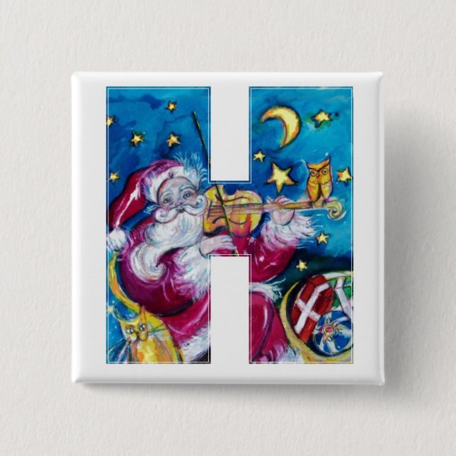 CHRISTMAS H LETTER / INSPIRED SANTA MONOGRAM BUTTON (Front)