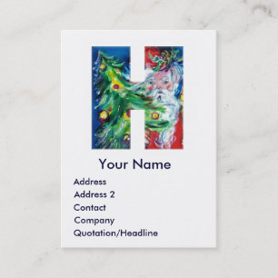 CHRISTMAS H LETTER / SANTA WITH CHRISTMAS TREE BUSINESS CARD