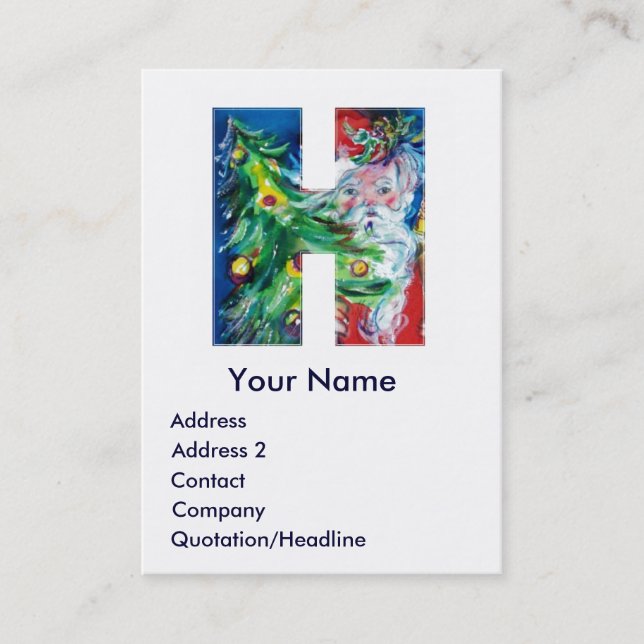 CHRISTMAS H LETTER / SANTA WITH CHRISTMAS TREE BUSINESS CARD (Front)