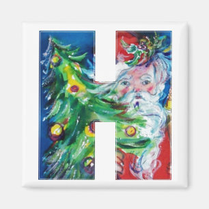 CHRISTMAS H LETTER / SANTA WITH CHRISTMAS TREE MAGNET