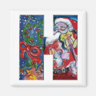 CHRISTMAS H LETTER / SANTA  WITH VIOLIN MONOGRAM MAGNET