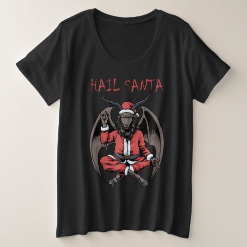 Christmas Hail Santa Satanism Goat Baphomet Plus Size T_Shirt