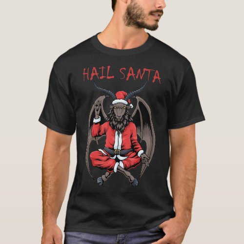 Christmas Hail Santa Satanism Goat Baphomet T_Shirt