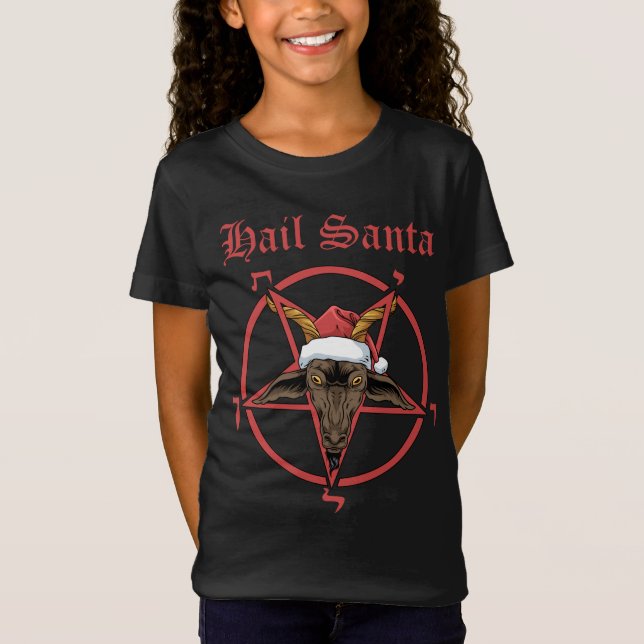 Christmas Hail Santa Satanism Goat Satan Baphomet T-Shirt (Front)