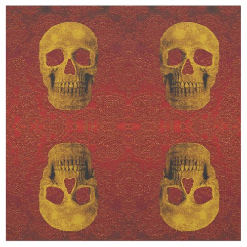 Christmas Halloween Gothic Skull Red Gold Floral Fabric