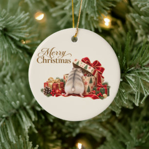 Christmas Hamster Exploring Gifts Ornament