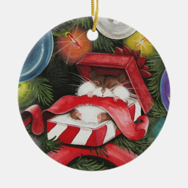 Christmas Hamster - Hammie Holiday Ceramic Ornament (Front)