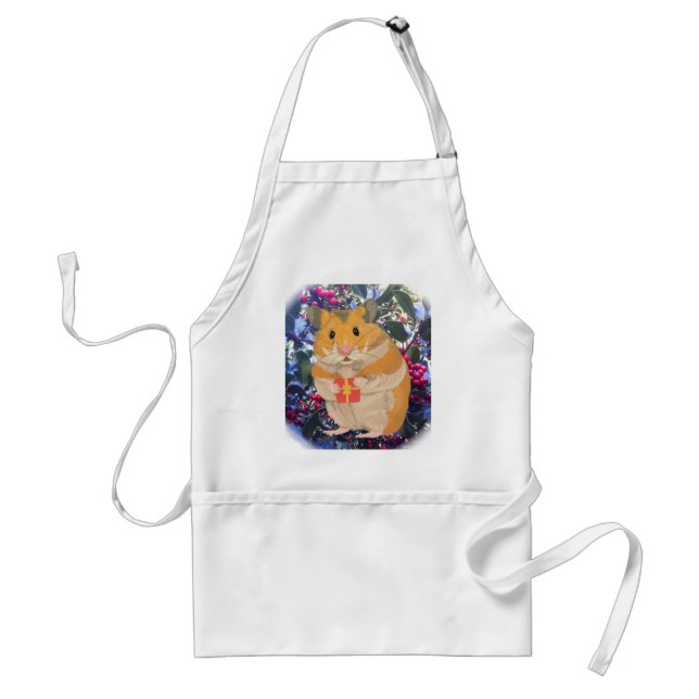 Christmas Hamster holding a gift Adult Apron (Front)