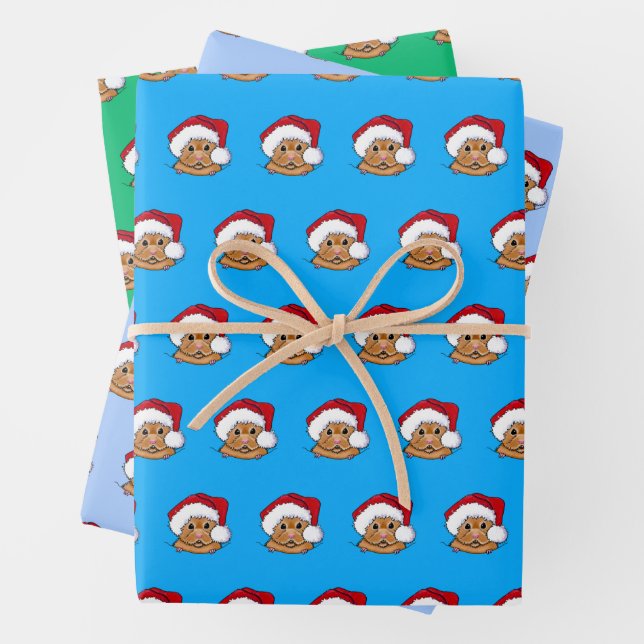 Christmas Hamster Wrapping Paper Set of 3 Sheets (In situ)