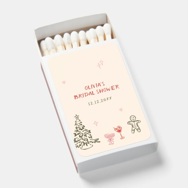 Christmas Hand Drawn Bridal Shower Matchboxes (Front Open)