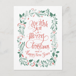 Christmas Hand Drawn Floral   Photo Holiday Card