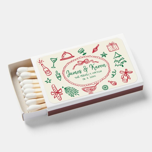 Christmas Hand Drawn Handwritten wedding Matchboxes (Front Open)