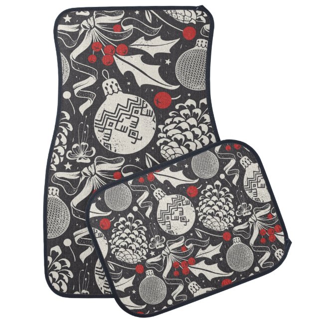 Christmas Hand-Drawn: Mistletoe Pine Seamless. Car Floor Mat (Set)