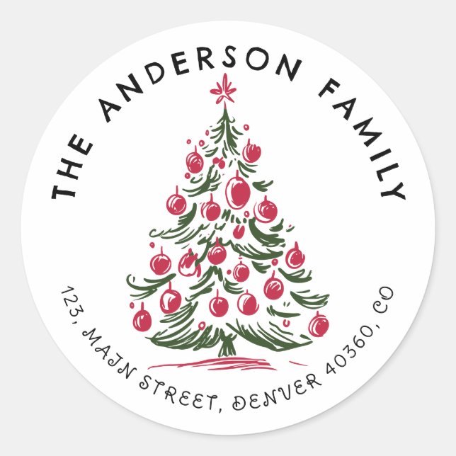 Christmas hand drawn Pine tree address label (Front)